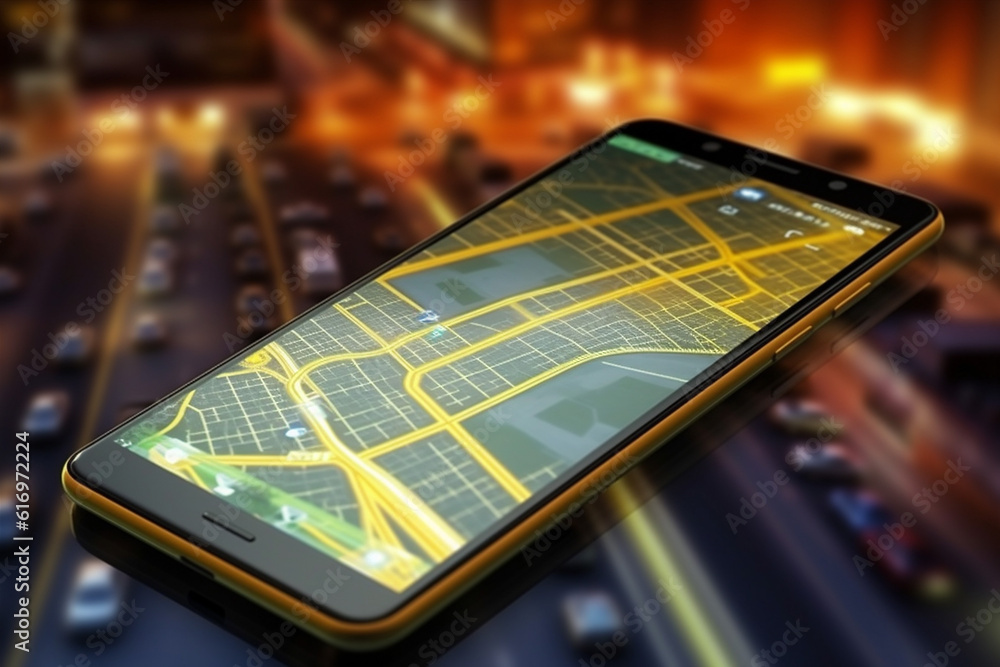 Poster gps mobile point map position direction location travel navigation phone. generative ai.