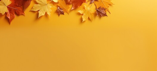 Naklejka na ściany i meble maple leaf autumn banner background, blank empty plain color background with copy space Generative Ai