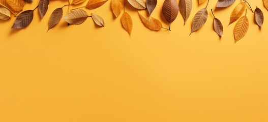 birch fall leaves autumn banner background, blank empty plain color background with copy space  Generative Ai - obrazy, fototapety, plakaty