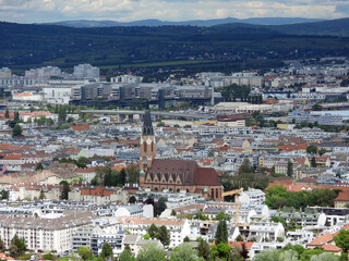 Fototapeta premium view over the Vienna and Danube river seen from the top of the Danube tower in bright spring day