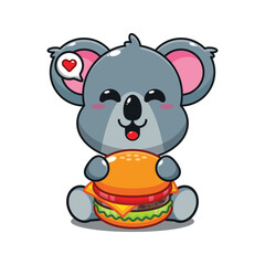 Obraz na płótnie Canvas cute koala with burger cartoon vector illustration.