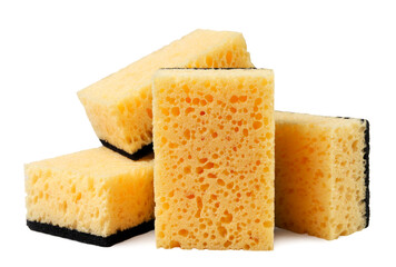 Pile of sponges for washing dishes close-up on a white background.