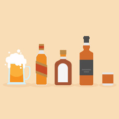 set of alcoholic drinks. Vector flat illustration