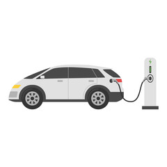 Fototapeta premium electric car and electric charging station. Future Transportation Technology.Vector illustration cartoon.