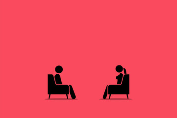 A man and woman talking about their relationship in a heart to heart conversation. Vector illustration depicts concept of open minded, confronting relationship issue, honesty, respectful, and feeling.