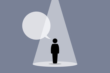 Famous person under spotlight talking and giving speech. Vector illustration depicts concept of high profile, presentation, celebrity, stage, limelight, and leadership.