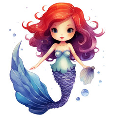 Cute mermaid watercolor illustration © Attachai