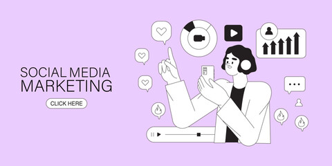 Digital marketing concept for internet, web banner and app design and development, seo, social network. Business marketing, strategy, planning, digital advertising, social media and communication.