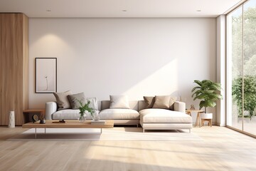 Naklejka na ściany i meble Stylish interior of modern living room with light wall,Generative AI