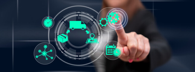 Woman touching a delivery concept