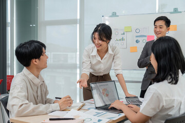 businesspeople at meeting collaboration and teamwork of work meeting new startup project idea presentation analyze plan marketing and investment in an office