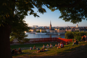 Panoramic view of the Stockholm City Skyline from Ivar Los Park on Mariaberget, Södermalm