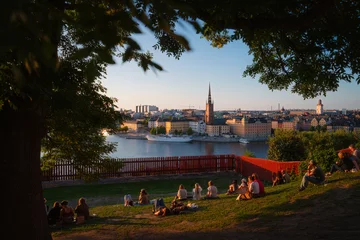 Abwaschbare Fototapete Panoramic view of the Stockholm City Skyline from Ivar Los Park on Mariaberget, Södermalm © Morgan