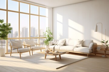 Obraz na płótnie Canvas Modern living room interior design and concrete texture wall background,Generative AI