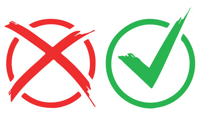 yes and no - tick and cross on transparent background 