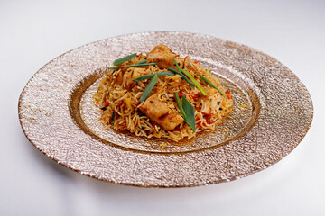 Oriental pilaf with chicken, green onions and spices