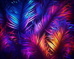 Obraz na płótnie Canvas tropical background, jungle in neon light, palm tree leaf