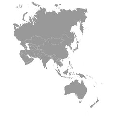 Fototapeta na wymiar Grey map of Asia Pacific.