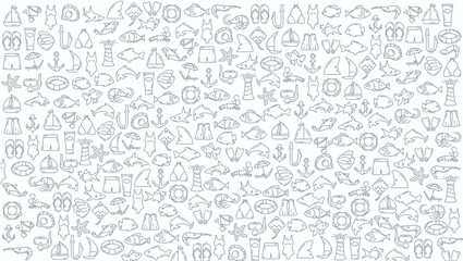 sea doodle line icon background. sea and summer doodle line icon background