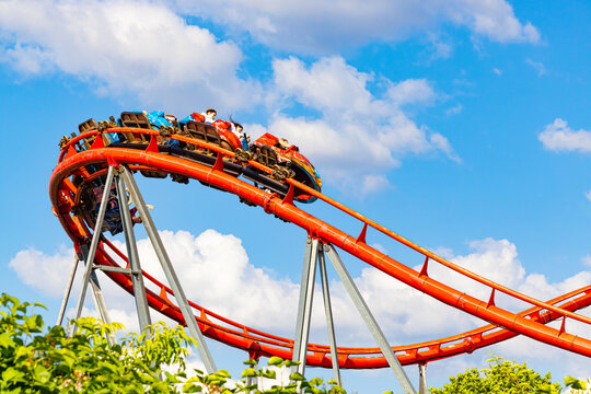 Moscow, Russia - June 07, 2023: roller coaster attraction