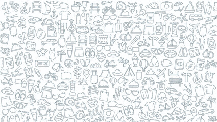 travelling doodle line icon background. Travel Doodle Icons.