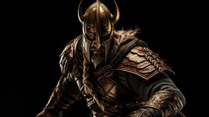 Fototapeta na wymiar Inspiring Depiction of a Viking Warrior in Glowing Golden Armor