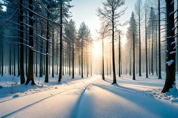 winter forest in the morning generated by AI