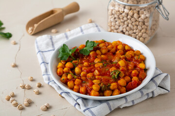 Close up of vegan spicy chick pea  in bowl healthy food