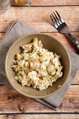 Delicious rice with mushrooms top view