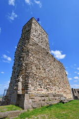 Tower of spur castle ruin called Wachtenburg in city Wachenheim,in Rhineland-Palatinate