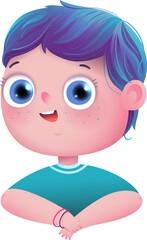 Cute Little Boy Kids Character Illustration Clip Art. Smiling child cartoon drawing, boy portrait. Vector clip art illustration in watercolor style.