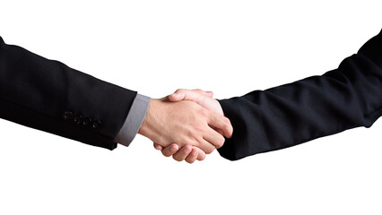 Close up business people partnership handshake meeting and finishing agreement deal isolated white...