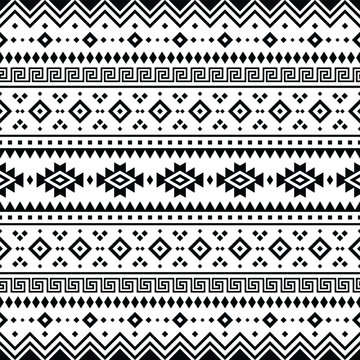 Aztec tribal geometric vector background in black and white. Seamless stripe pattern. Traditional ornament ethnic style. Design for textile, fabric, clothing, curtain, rug, ornament, wrapping.