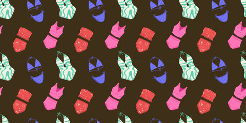Seamless pattern with swimsuit clothes, bra or top and pantie.