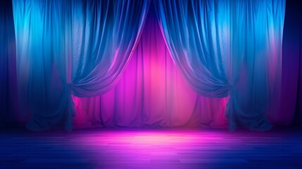 A stage draped with a captivating curtain bright lights, creating an enchanting backdrop for the presentation, Generative Ai