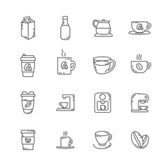 Coffee line icon set with coffee beans, take away cup of coffee