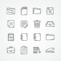 file and folders line icon set with document binders
