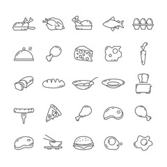 food line icon set with cheese, pizza, meat, chicken