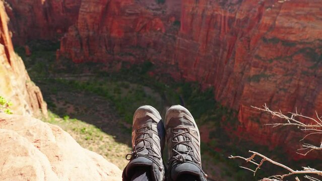 Springdale, Utah, USA - November, 2022: A view from Angels Landing, one of the most dangerous hikes in the United States.

