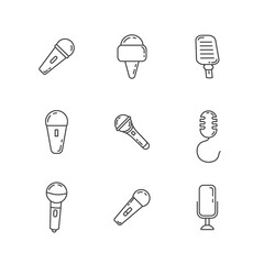 microphone line icon set with studio, press microphone