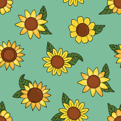 Seamless pattern with sunflowers. Sunny flowers. Design for fabric, textile, wallpaper, packaging.
