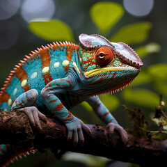 Obraz premium Panther chameleon (Furcifer pardalis)on a branch, ai generated