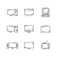 screen line icon set with computer screen, old computer