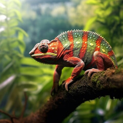 Panther chameleon (Furcifer pardalis)on a branch, ai generated