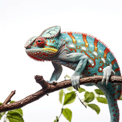 Obraz premium Panther chameleon (Furcifer pardalis)on a branch, ai generated