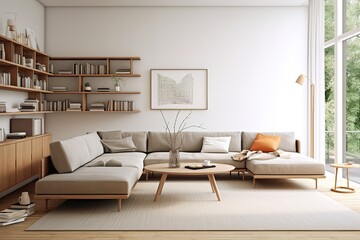 Stylish white modern living room interior, home decor,Generative AI