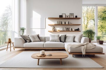 Stylish white modern living room interior, home decor,Generative AI