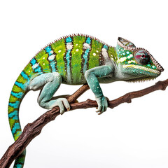 Fototapeta premium Panther chameleon (Furcifer pardalis)on a branch, ai generated