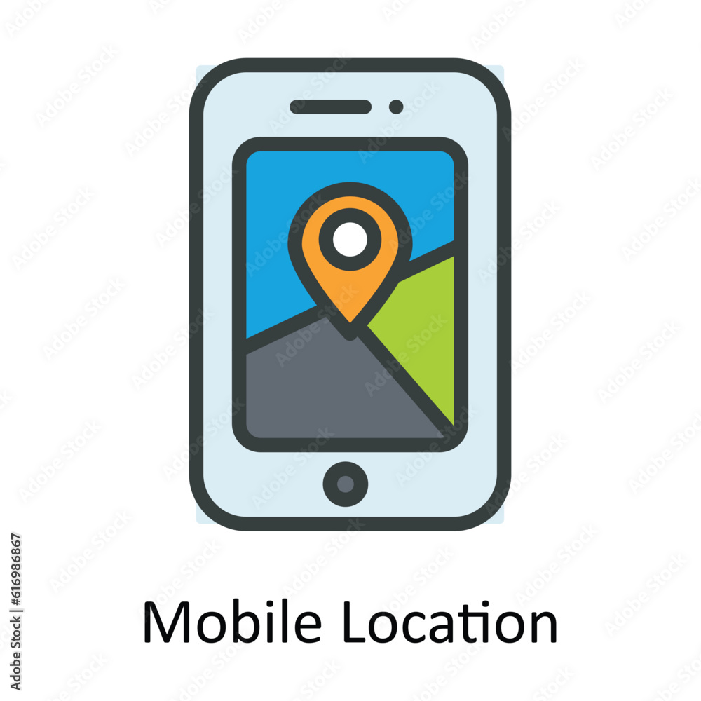 Poster mobile location vector fill outline icon design illustration. shipping and delivery symbol on white 