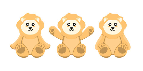 Cartoon doll lion for kids on isolated background, Vector illustration.